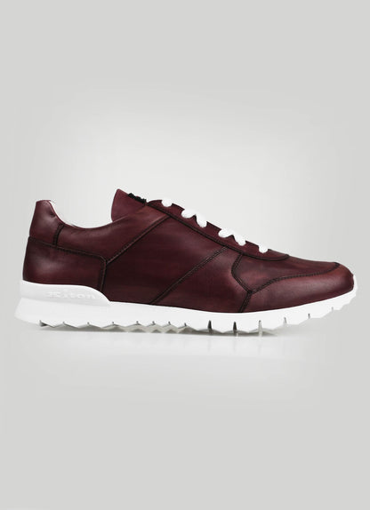 Kiton Burgundy Leather Sneakers