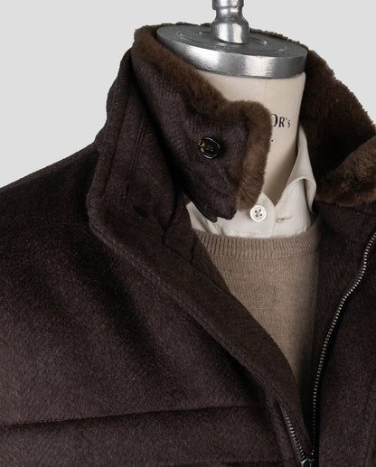 Cesare attolini brown cashmere beaver fur coat