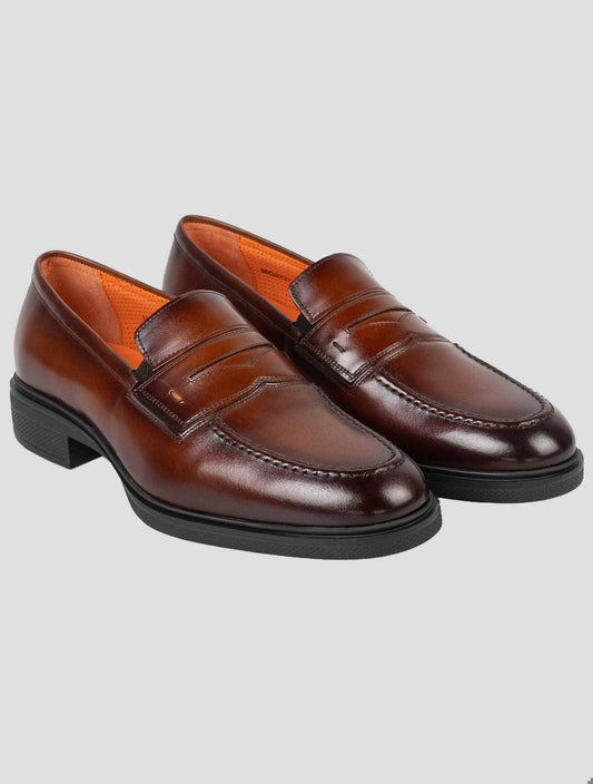 Santoni Brown Leather Loafers