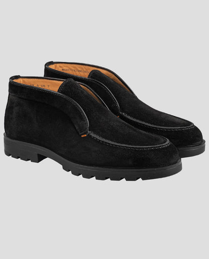 Santoni black leather suede boots