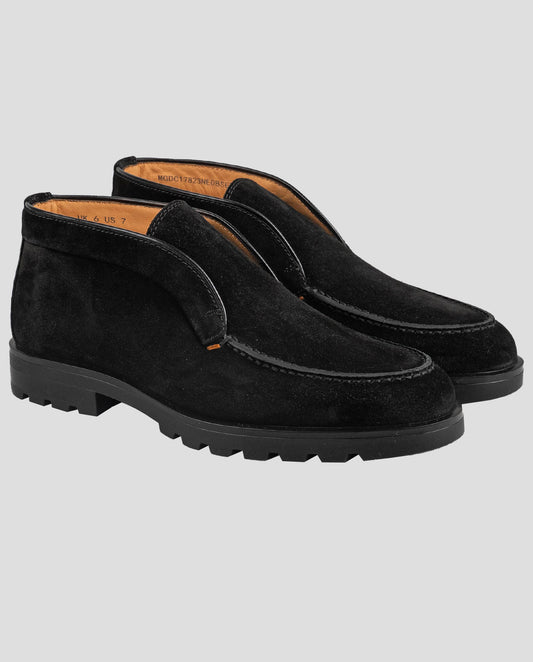 Santoni Black Leather Suede Boots