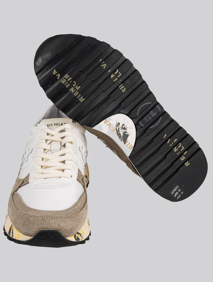 Premiata White Beige Leather Calf Pa Sneakers