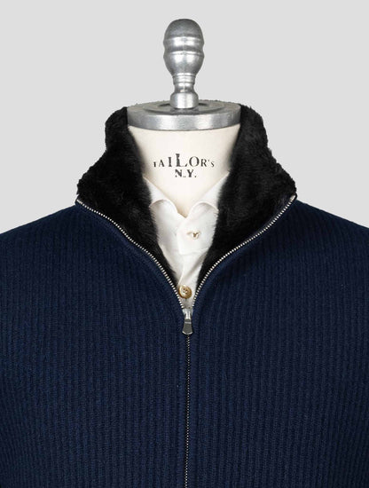 Gran Sasso Blue Cashmere Faux Fur Pl Coat