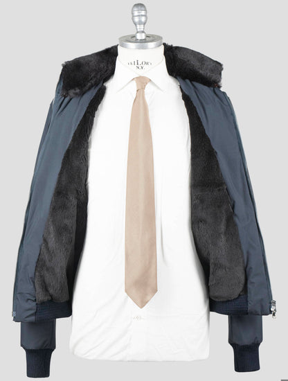 Barba Napoli Blue Pl Pu med Lapin Fur Coat