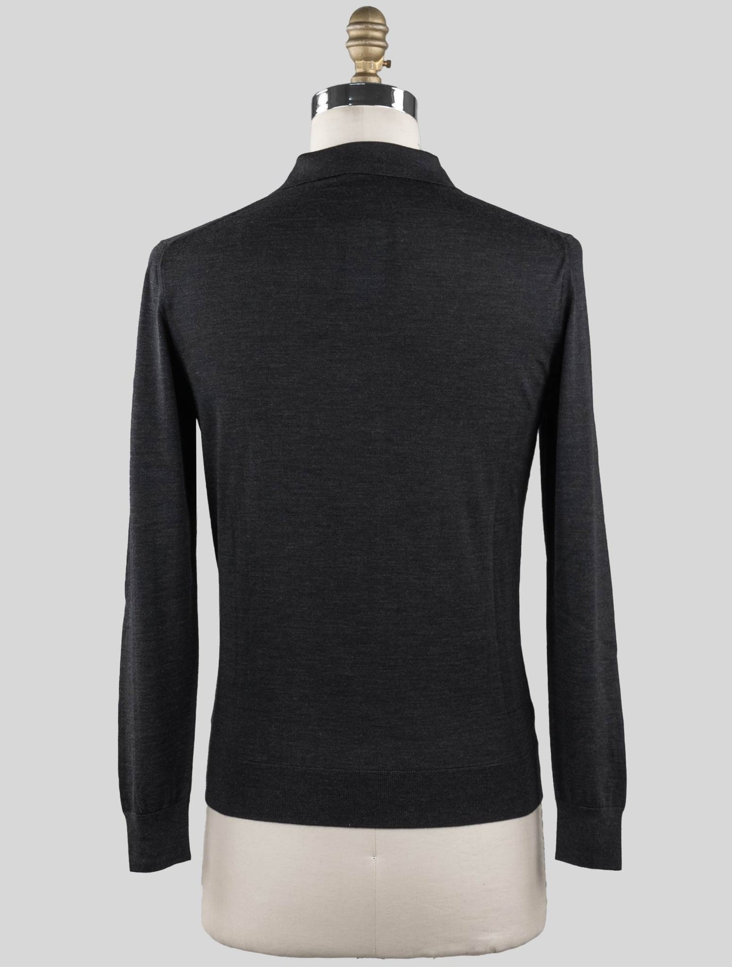 Kiton Mørk grå uld Sweater Polo Halv Zip Diamante Blå Søm