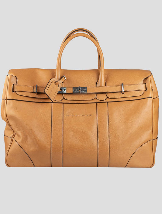 Brunello Cucinelli – Reisetasche aus beigefarbenem Leder
