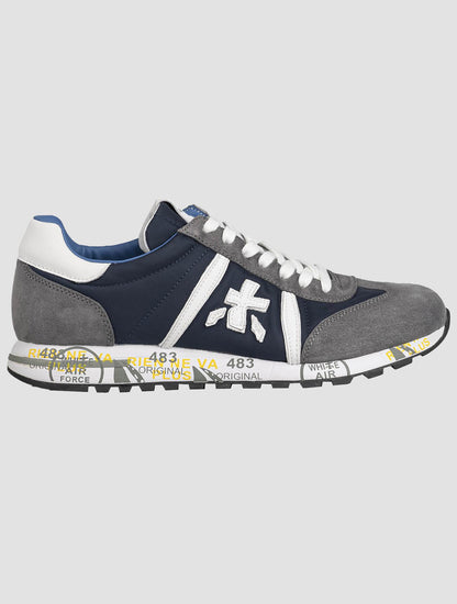 Premiata Blue Gray Leather Suede Pa Sneakers