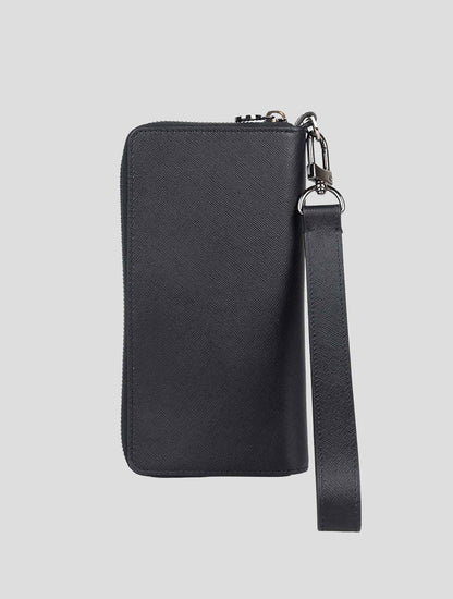 Kiton Black Leather Cell Phone Holder + Wallet