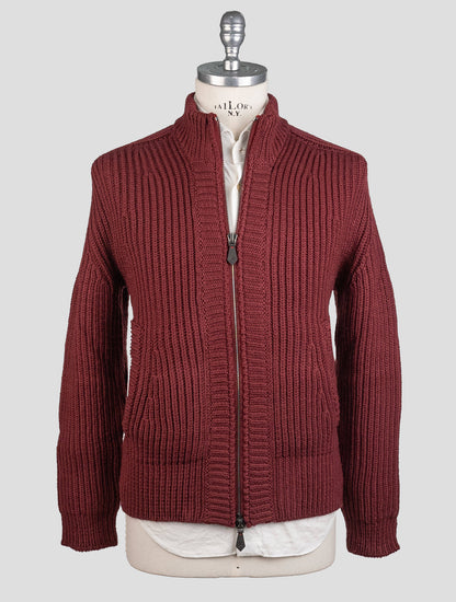 Isaia Burgundy Wool Sweater Bomber