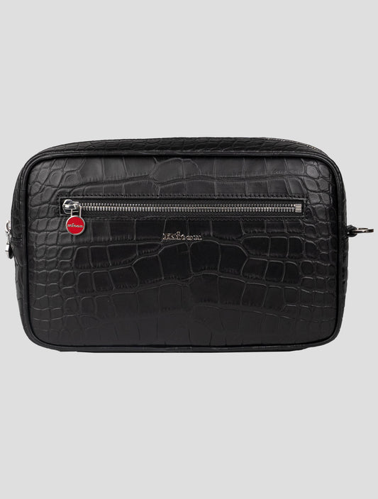 Kiton Black Leather Crocodile Pochette