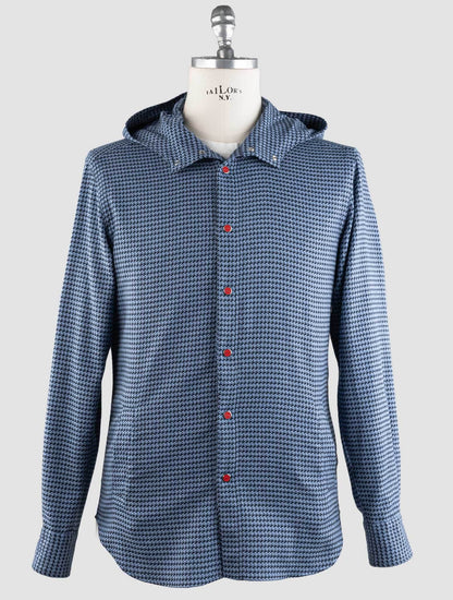 Kiton Camisa de algodón negra azul claro Mariano