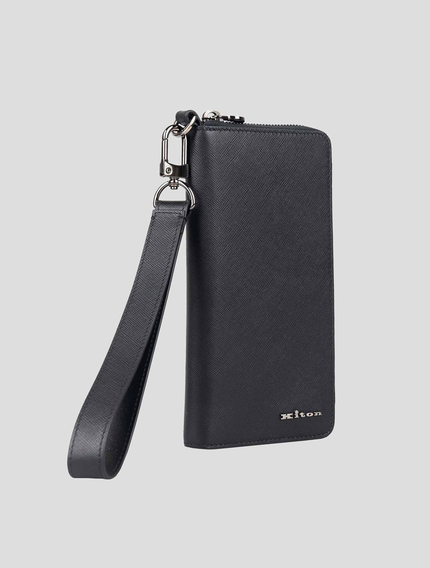 Kiton Black Leather Cell Phone Holder + Wallet