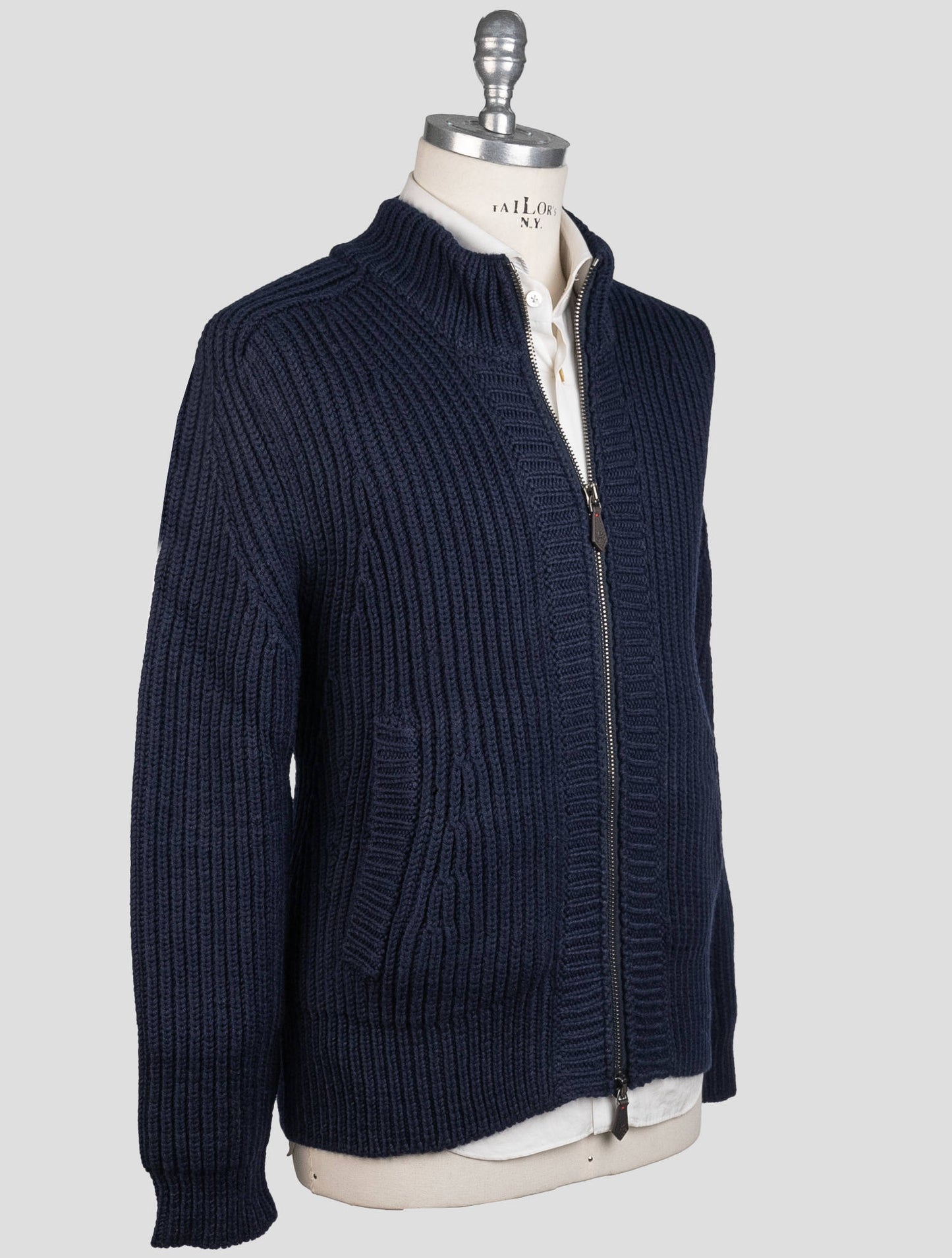 Isaia Dark Blue Wool Sweater Bomber