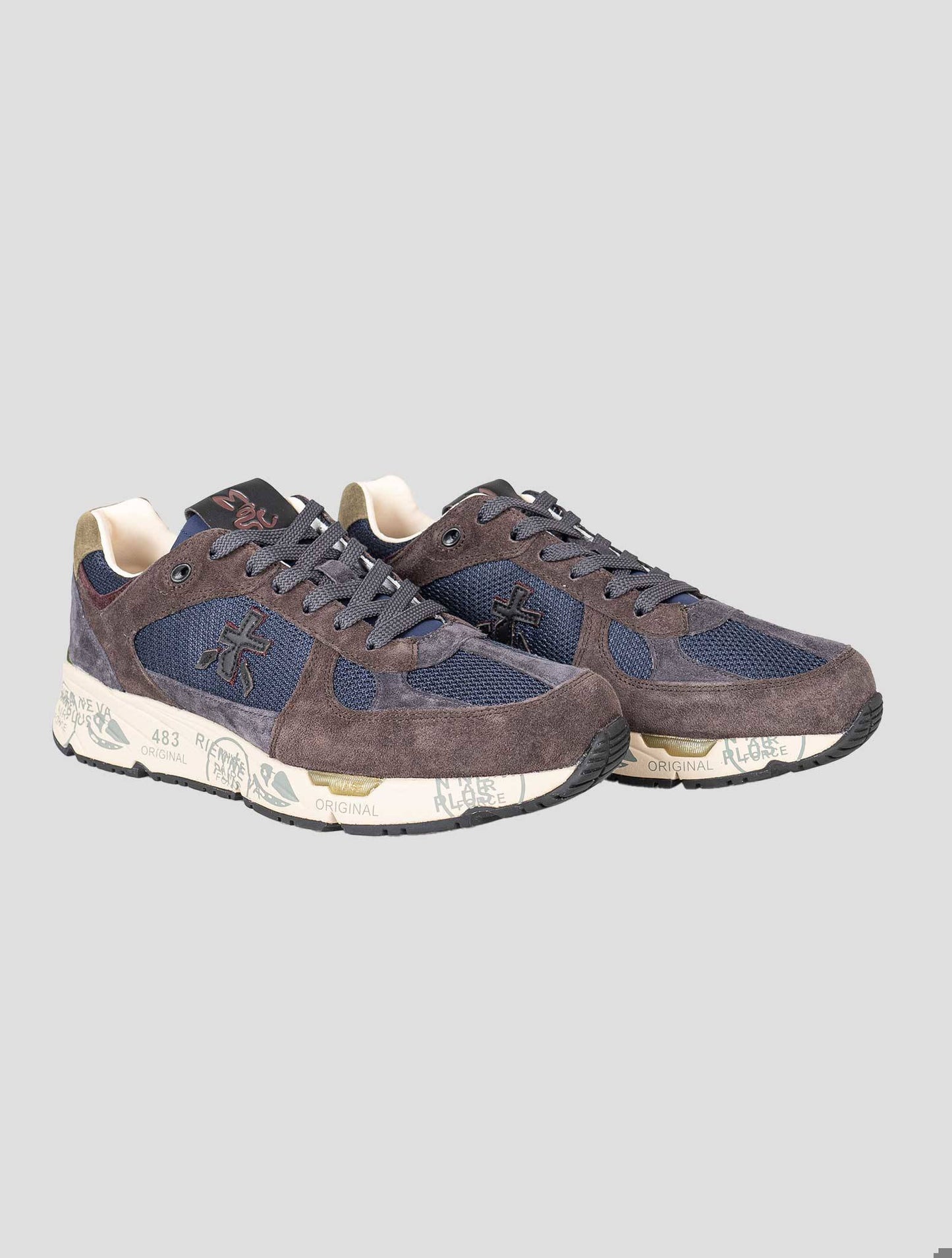 Premiata Blue Brown Nylon Leather Suede Pu Sneakers