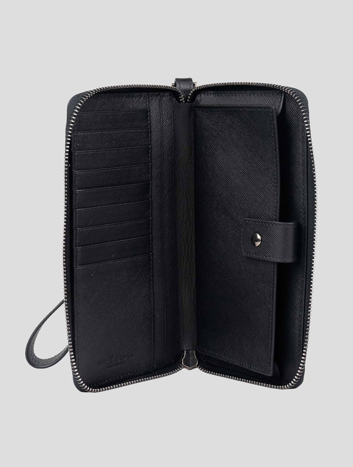 Kiton Black Leather Cell Phone Holder + Wallet