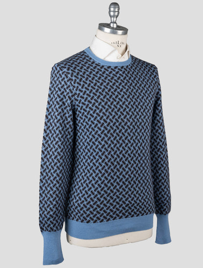 Drumohr Light Blue Brown Cashmere Sweater Crewneck