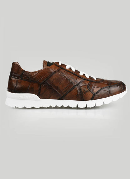 Kiton Brown Leather Crocodile Sneakers