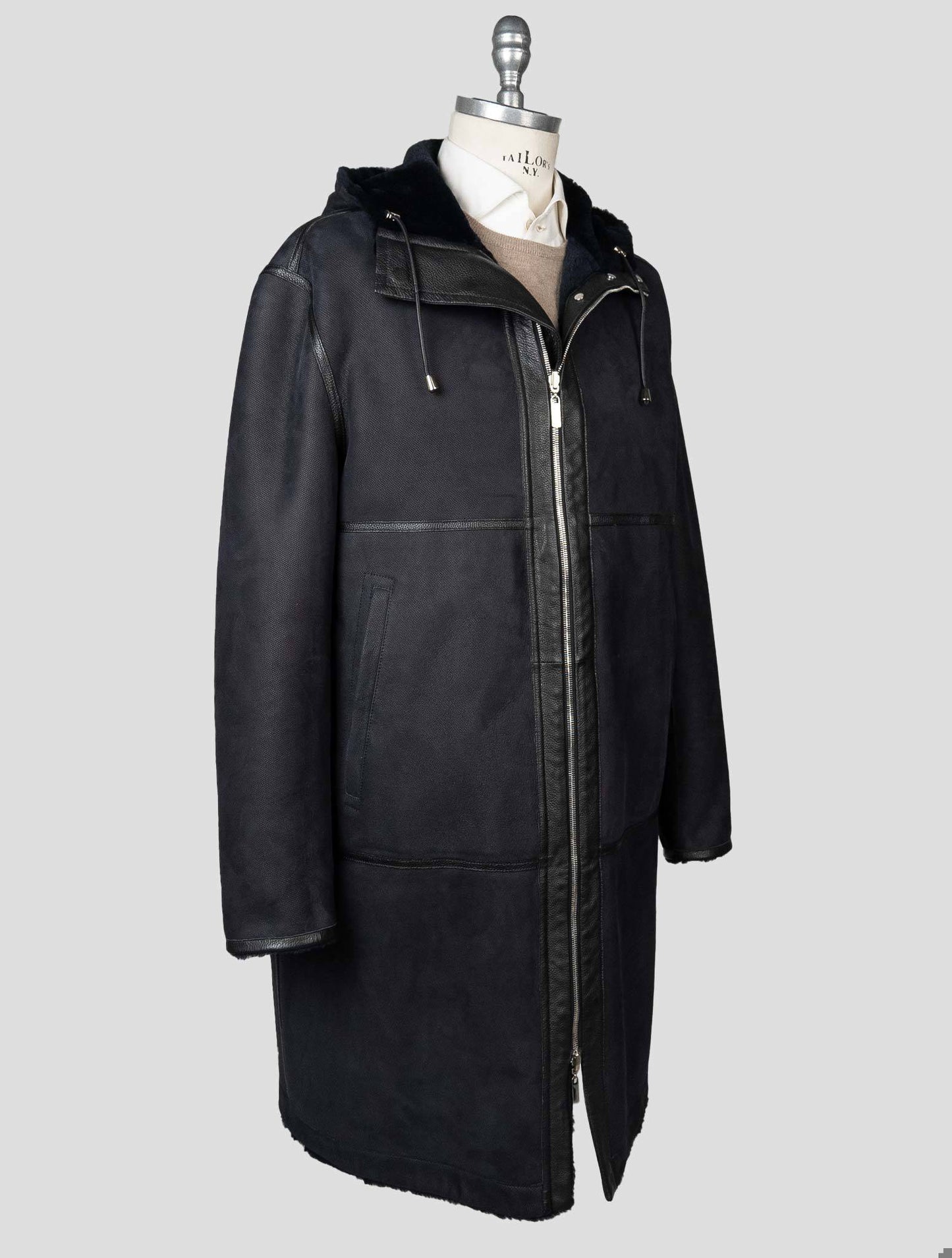 Zilli Blue Sheepskin leather Parka Overcoat