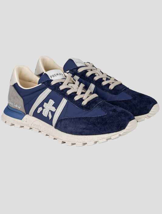 Premiata Blue Gray Leather Suede Pa Pu Sneakers