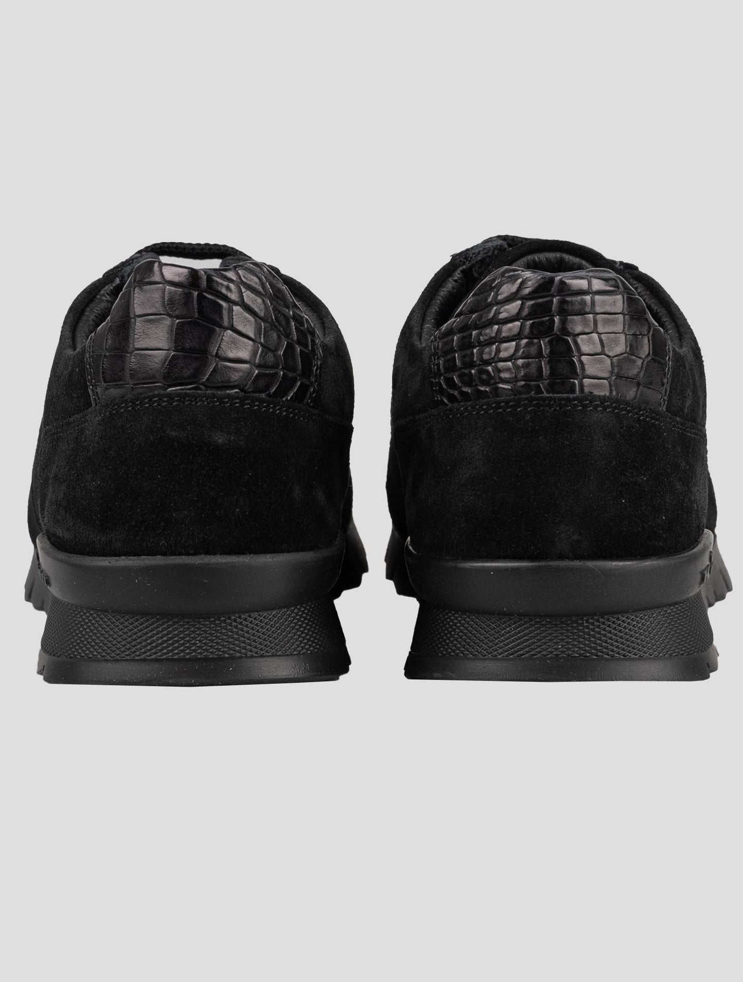 Kiton Black Leather Crocodile Leather Suede Sneakers