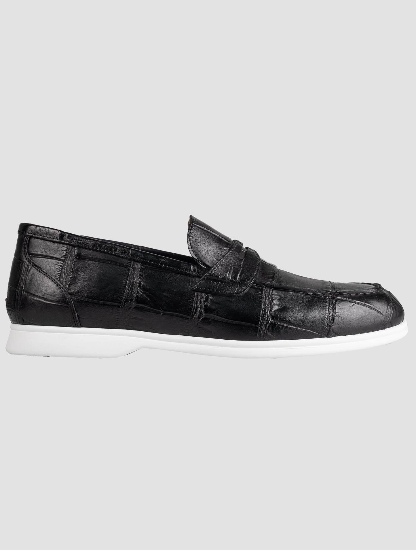 Kiton Black Leather Crocodile Loafers
