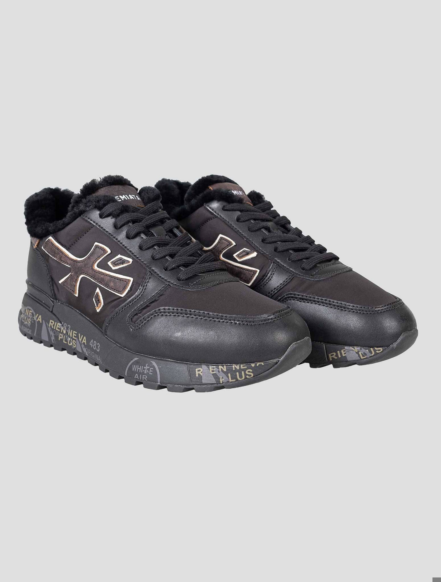 Premiata Black Leather Pa Shearling Sneakers