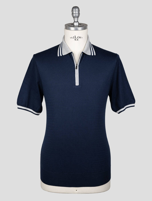 Fioroni Blue Cotton Polo Half Zip