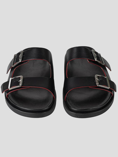 Kiton Black Leather Calf Sandals