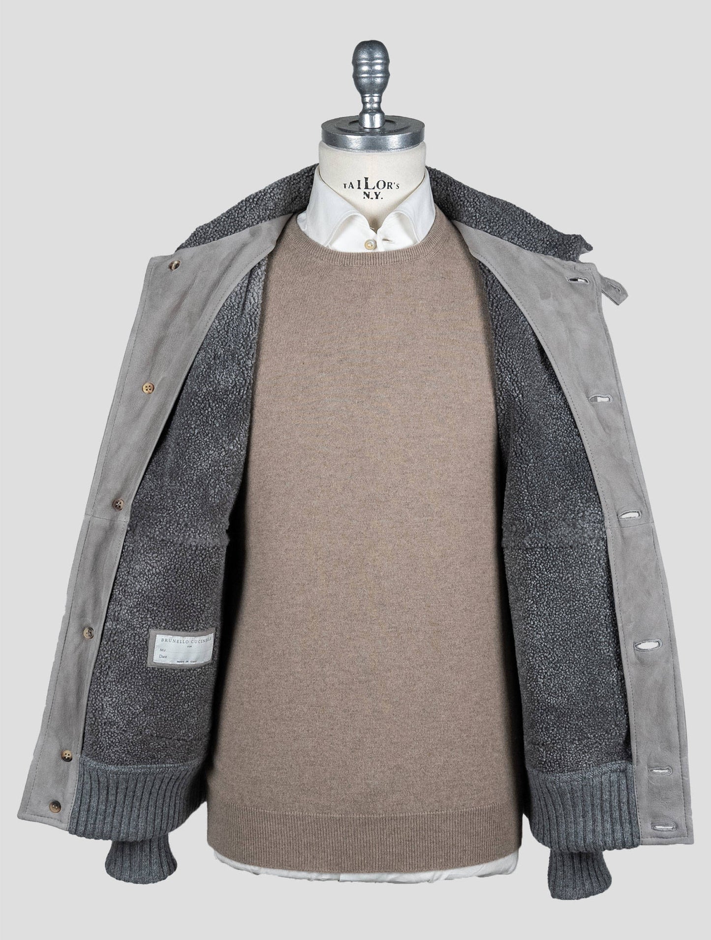 Brunello Cucinelli Gray Leather Suede Sheepskin Coat