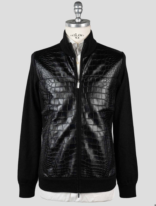 Zilli Black Cashmere Silk Leather Crocodile Sweater Coat