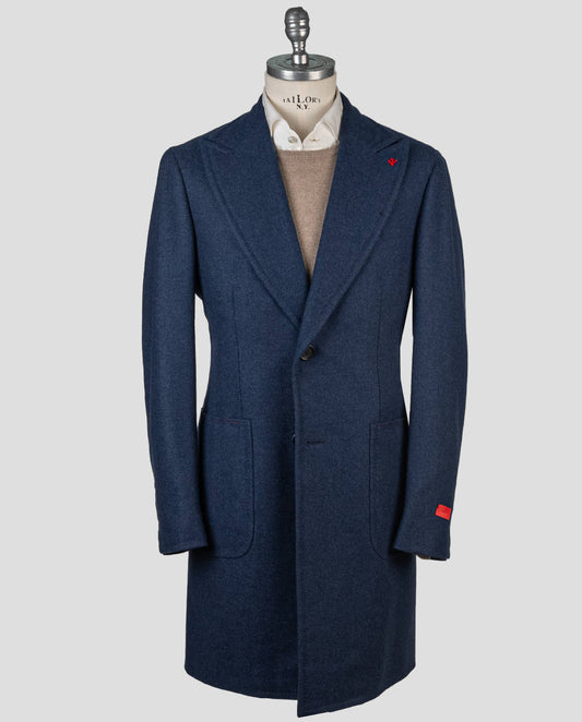 Isaia Blue Wool Cashmere Overcoat