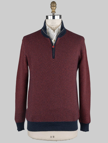 Kiton Blue Red Cashmere Sweater Half Zip
