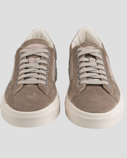 Baskets en daim en cuir taupe Santoni