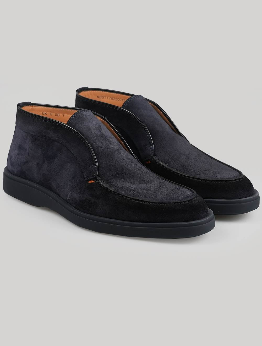 Santoni Blue Leather Suede Loafers