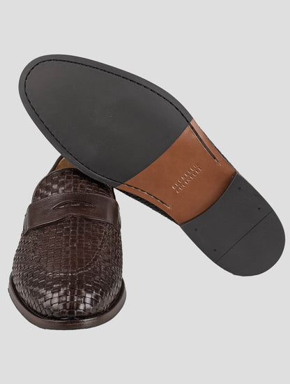 حذاء بدون كعب من الجلد البني الداكن من Brunello Cucinelli
