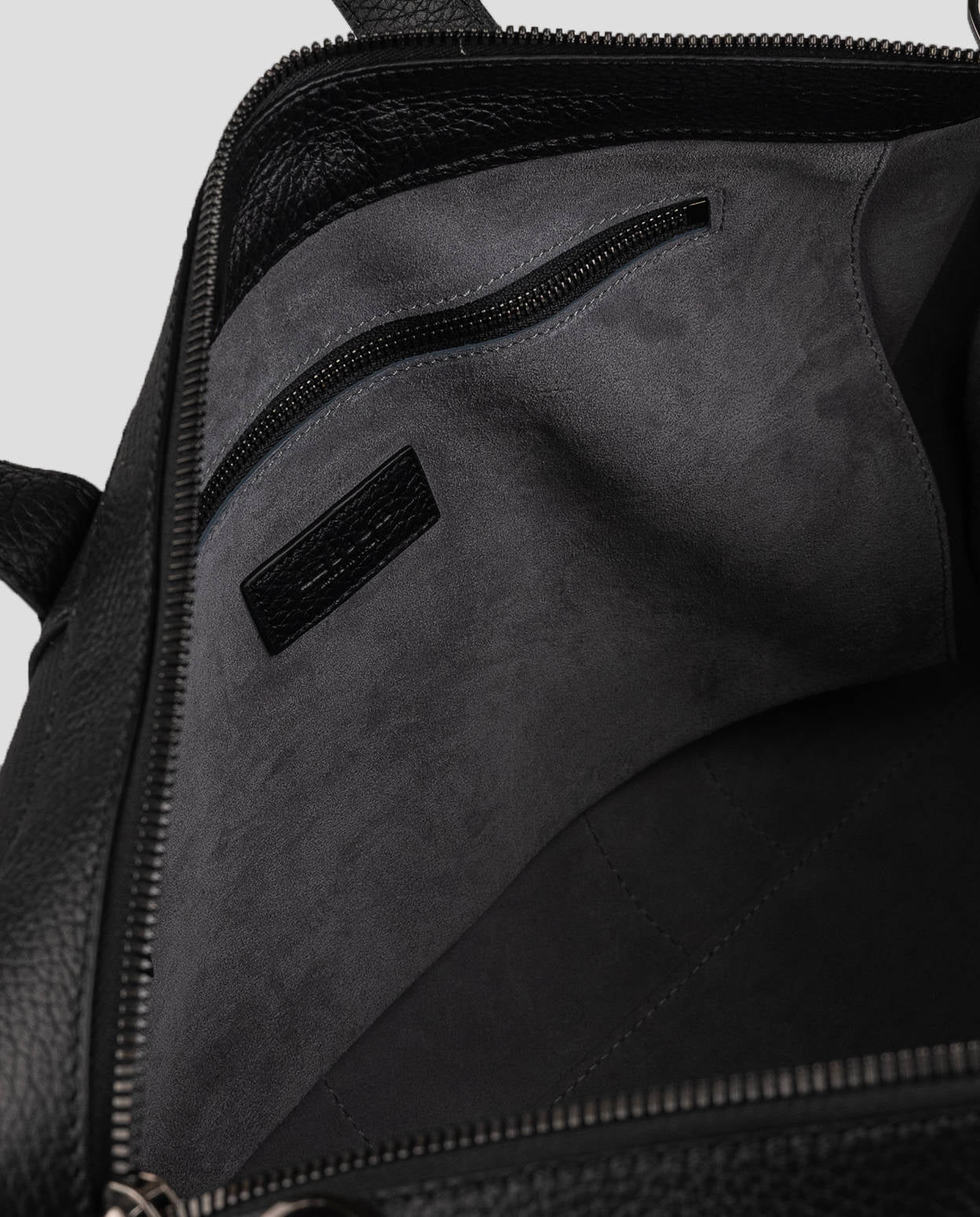 Kiton Black Leather Travel Bag