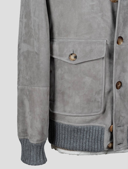 Brunello Cucinelli Gray Leather Suede Sheepskin Coat