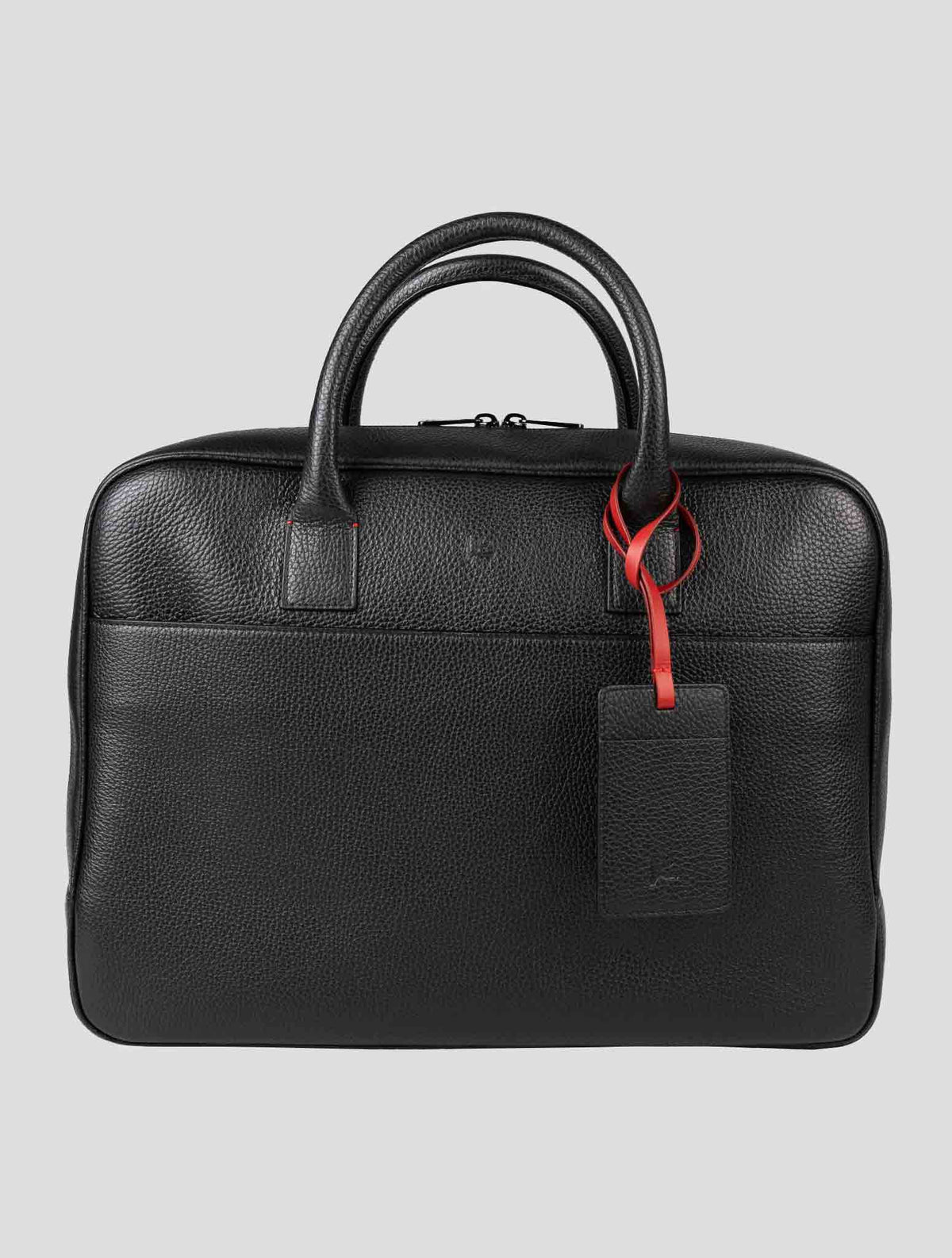 Isaia black leather briefcase with sleek design and sturdy handles, perfect for business use.