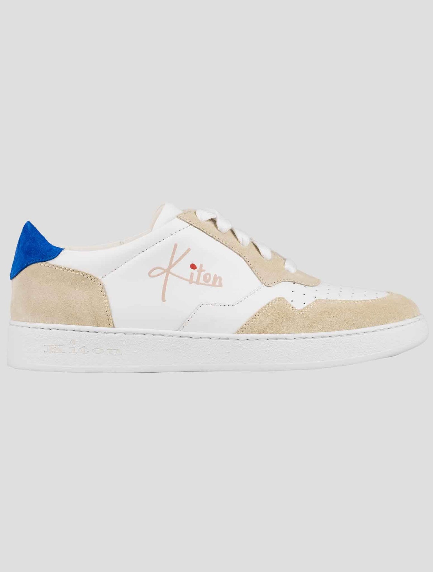 Kiton White Beige Leather Leather Suede Sneakers