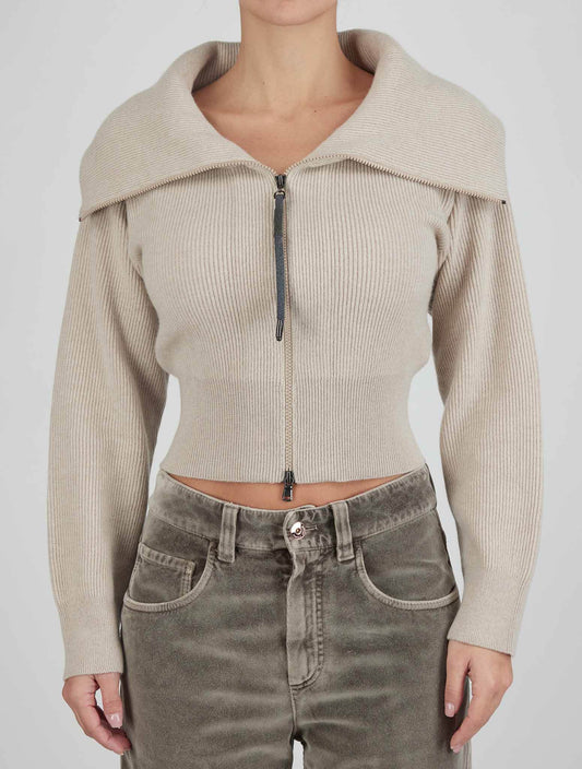 Brunello Cucinelli Beige Cashmere Sweaters Full Zip Woman