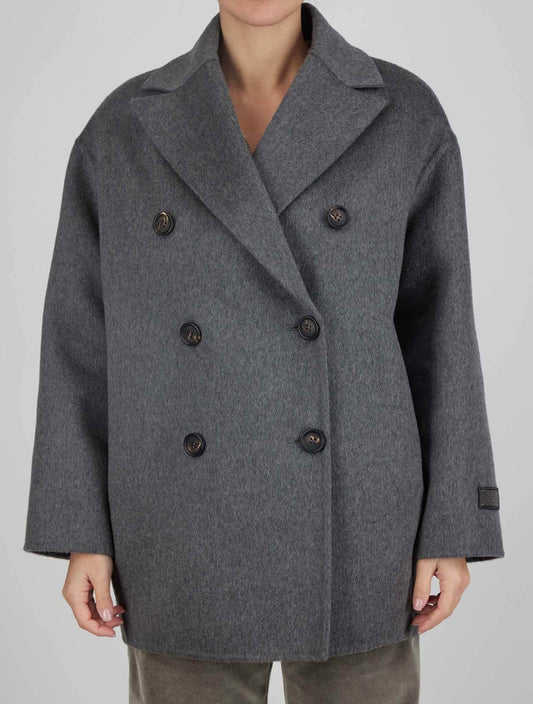 Brunello cucinelli pilkas kašmyro paltas moteris