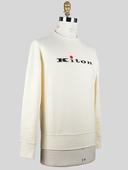 Бежевый хлопковый свитер Kiton с круглым вырезом