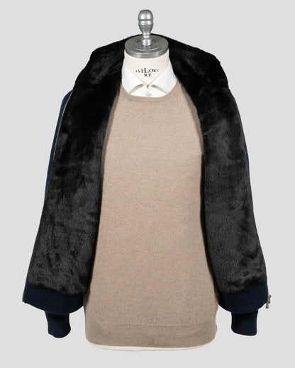 Barba Blue Cashmere With Fur Coat