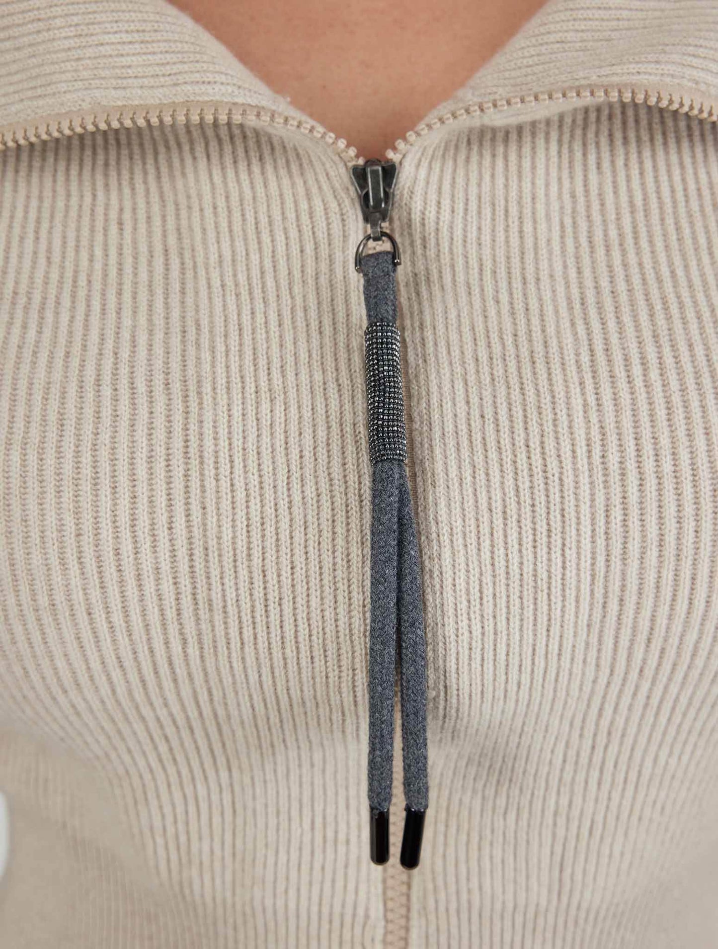 Brunello cucinelli kašmere bēšs džemperi pilna zip sieviete