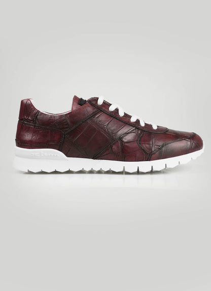Kiton Burgundy Leather Crocodile Sneakers