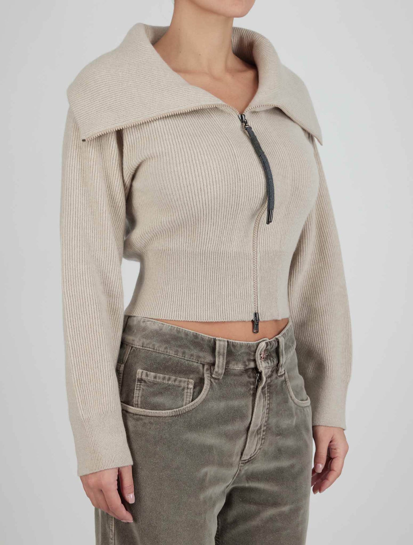 Brunello Cucinelli Beige Cashmere Sweaters Full Zip Woman
