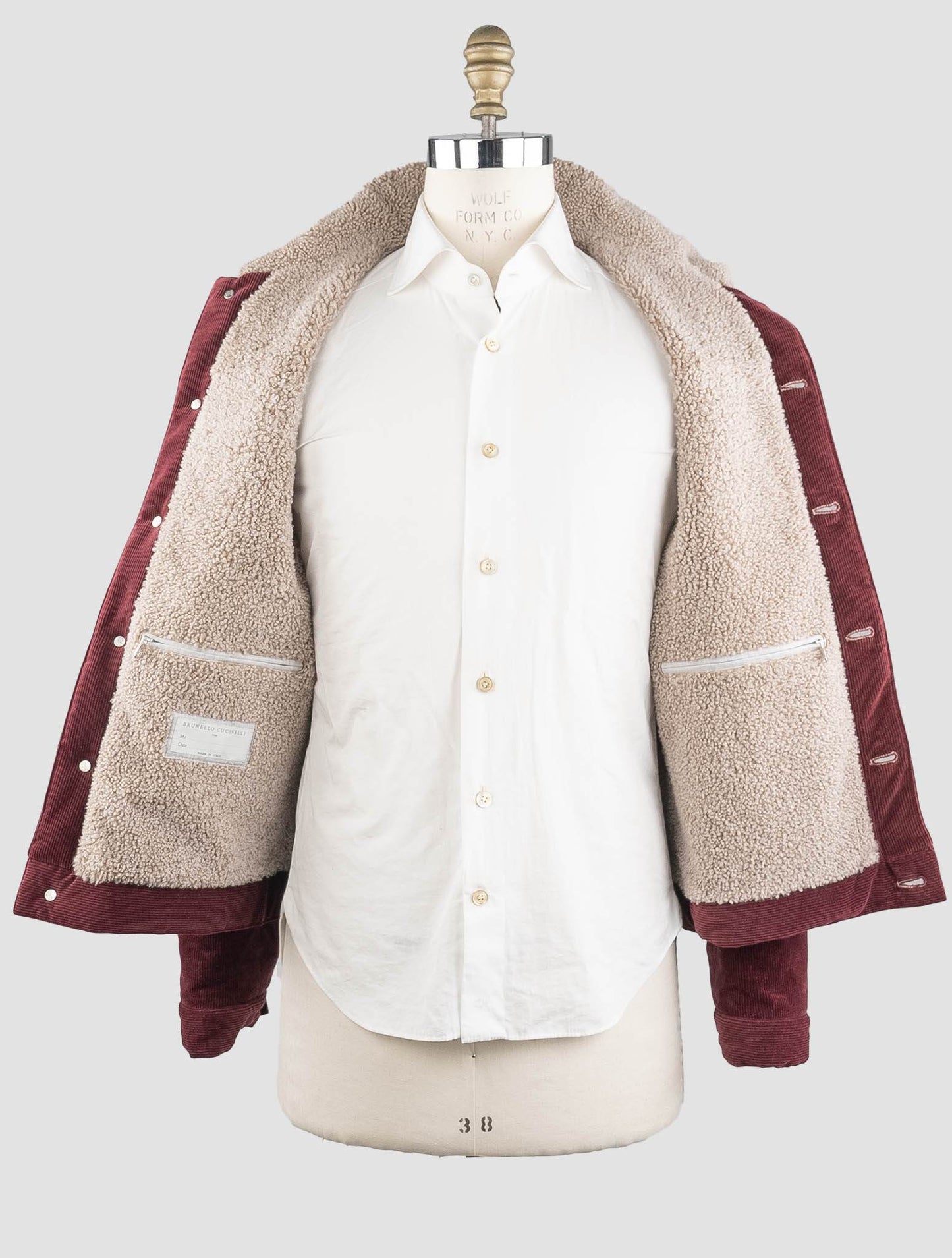 Brunello Cucinelli Burgundy Cotton Cashmere Ea Sheepskin Velvet Coat