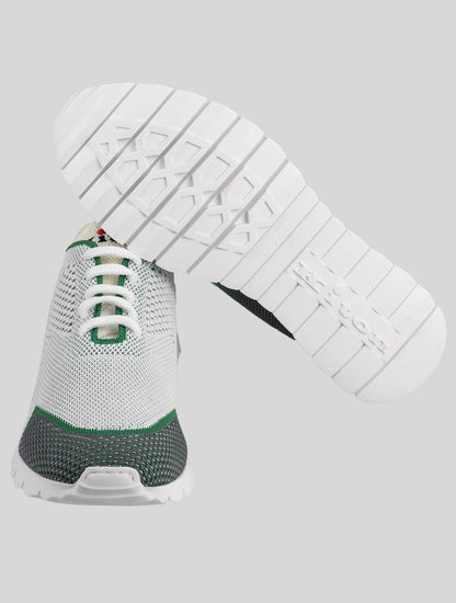 Kiton Green White Cotton Ea Sneakers