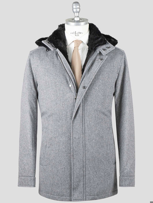 Barba Napoli Gray Virgin Wool Cashmere Lapin մորթյա վերարկուով