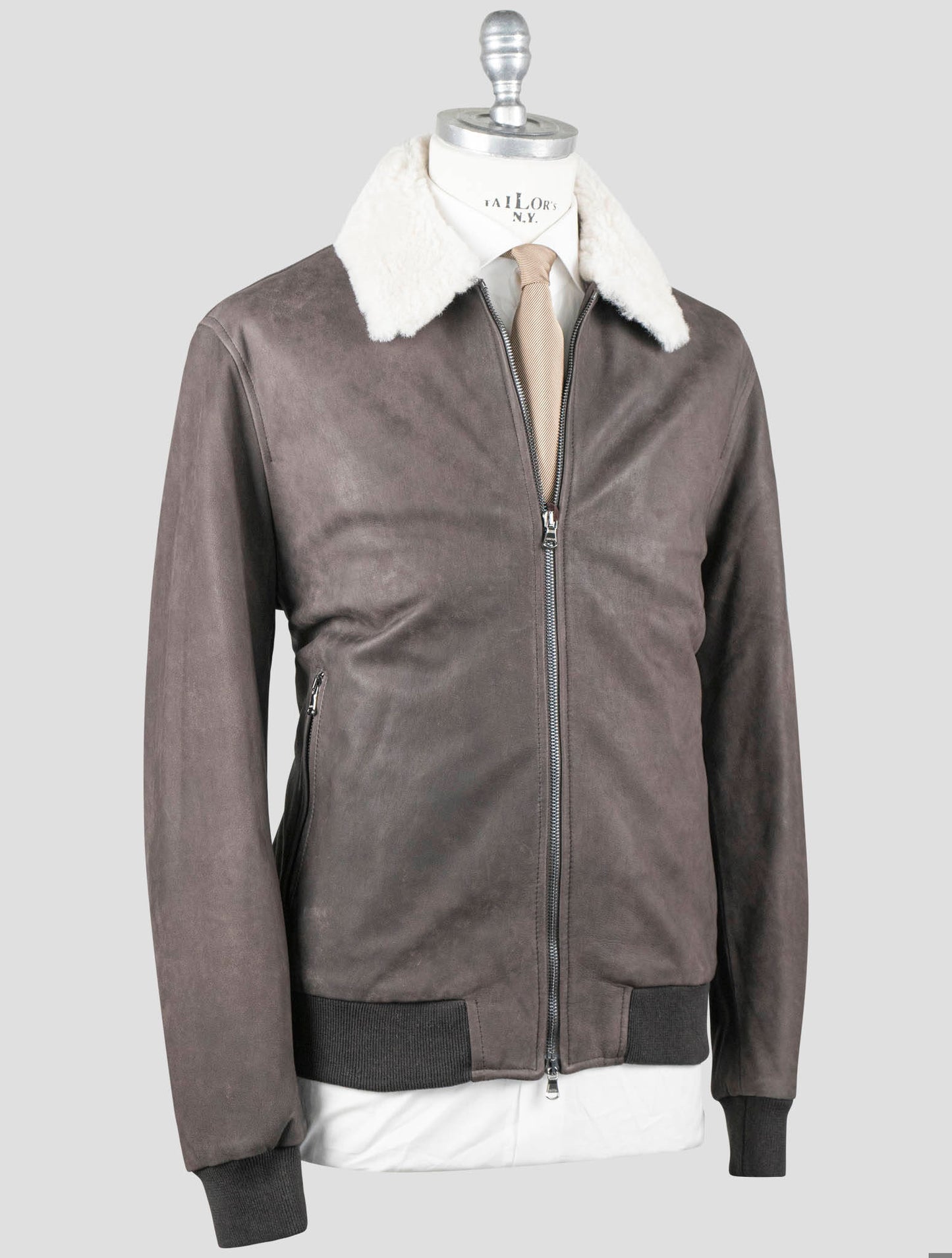 Manteau Barba Napoli en coton marron avec col en peau de mouton